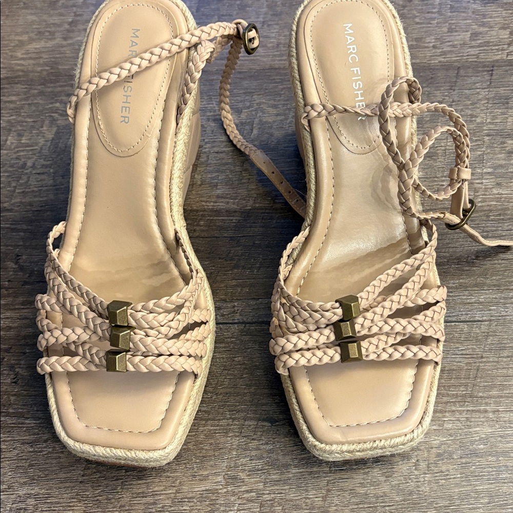 Marc Fisher Nude Braided Wedge Sandals